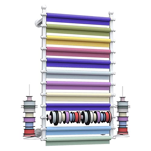 UWYTGF Heavy Duty Wallpaper Storage Rack with Ribbon Tray,Retail Stores/Studio/Home Scarf Holder Stand Wall Mounted,70/80/100/120 Cm Long,White,Length,80Cm/31.4In