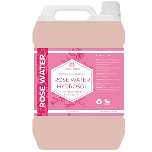 Leven Rose Pure Rose Water Hydrosol for Face & Hair 32 oz Bulk Refill Hydrating Rosewater Toner Facial Mist Refill for Skin Care and Hair Care