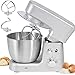 Bakaji Amasadora planetaria potencia 800 W con cuenco de acero inoxidable de 4 l amasador robot de cocina 6 velocidades 3 ganchos embudo incluidos para amasar batir montar (plata)