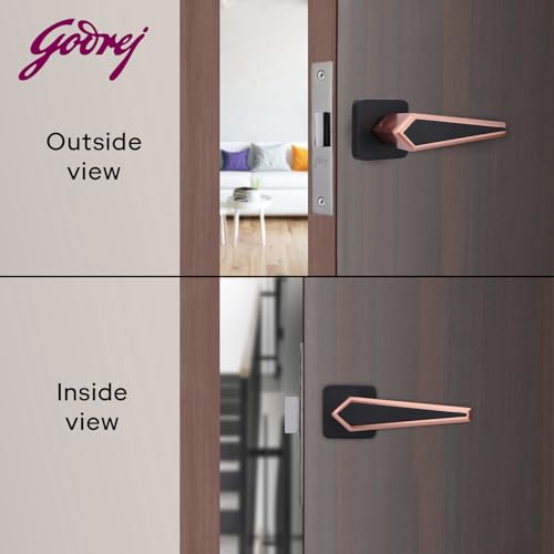 Image of Godrej Mortise Door Handle | Handle for Internal Doors, Bathroom Doors | NEH 22 | Retractable Baby Latch | Matte Black Rose Finish | Keyless Mechanism for Privacy | 5 Years Warranty