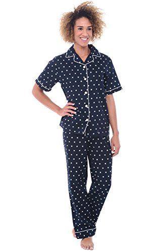 Alexander Del Rossa Women's Lightweight Button Down Pajama Set, Short Sleeved Cotton Pjs