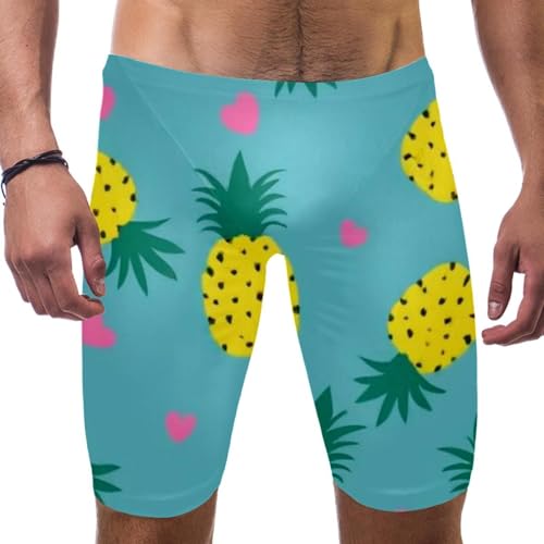 Swimsuit for Men & Boys,Competition Lap Swim Suit, Square Leg Endurance Training,Colored Pineapple Pattern