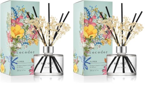 Image of COCODOR Reed Diffuser Set with Preserved Baby's Breath with Sticks /April Breeze / 6.7oz / Scent Fragrance Oil Diffuser for Bedroom Bathroom Home Decor (Pack of 2)