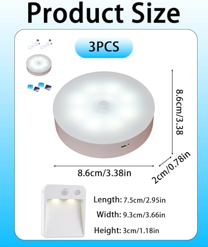 Image of 3 Pack Motion Illumination, Wardrobe Illumination, Push Tap Illumination for Stairs.