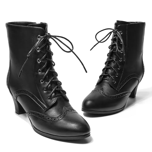 Women Vintage Victorian Boots with Side Zippers Wintip Lace Up Ankle Booties Cosplay3