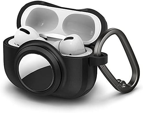 Spigen Tag Armor Duo Designed for Airpods Pro Case and AirTag Case Cover with Keychain [Dual Layer Solid Protection] - Matte Black