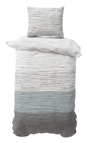 DILIOS Premium Bettwäsche 135x200 – 100% Baumwolle, ÖKO-TEX Zertifiziert, Renforcé, Atmungsaktiv & Antiallergisch, mit Reißverschluss, 2teilig – Bettbezug + Kissenbezug 80x80, Grau, Blau, Weiß