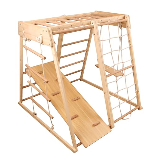 Ogelo Klettergerüst Indoor, Indoor-Spielplatz, Kleinkind-Holzspielset 9-in-1 mit Rutsche, Basketballrahmen, Schaukel, schwedischer Leiter, Kletterdreieck Ogelo Klettergerüst Indoor, Indoor-Spielplatz, Kleinkind-Holzspielset 9-in-1 mit Rutsche, Basketballrahmen, Schaukel, schwedischer Leiter, Kletterdreieck