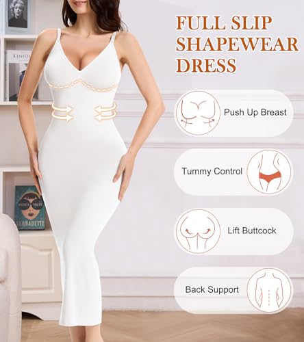 Image of Shapewear Slips For Under Dress Deep V Neck Tummy Control Long Full Slip Dresses for Women Body Shaper