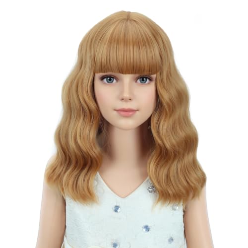 Image of PATTNIUM Strawberry Blonde Wig with Bangs for Girls Short Wavy Curly Wig Blonde Brown Bob Wigs Heat Resistant Synthetic Wig for Women Cosplay Costume Party