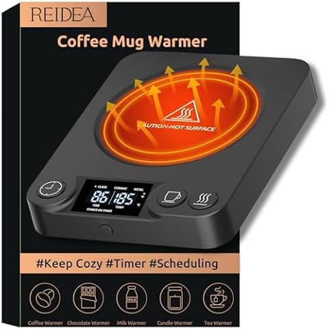 REIDEA NENO Coffee Mug Warmer with Timer & Scheduling, 35W Rapid Heating, 9 Temperature Settings for Glass, Ceramic, and Metal Cups, Auto-Shutdown Safety, Ideal for Home & Office Cover