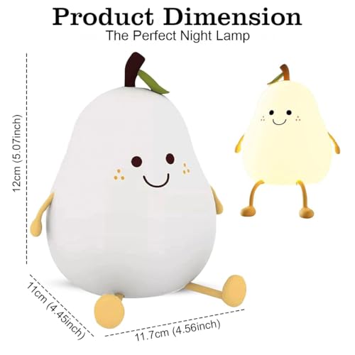 Image of fizzytech Rechargeable Silicone Pear Night Lamp, 7 Color Changing LED Night Light for Kids Bedroom, Touch Sensor Bedside Lamp, USB Portable Room Decor Light for Kids and Couples