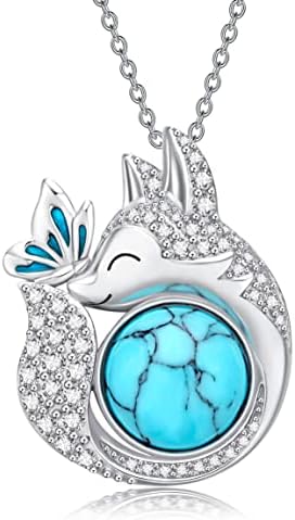 AURIANNE Butterfly Fox Necklace Sterling Silver Turquoise Cute Animal Necklace Birthday Christmas Gifts for Women Girls (butterfly fox)