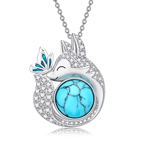 Aurianne Butterfly Fox Necklace Sterling Silver Turquoise Cute Animal Necklace Birthday Christmas Gifts For Women Girls (Butterfly Fox) #TOP1