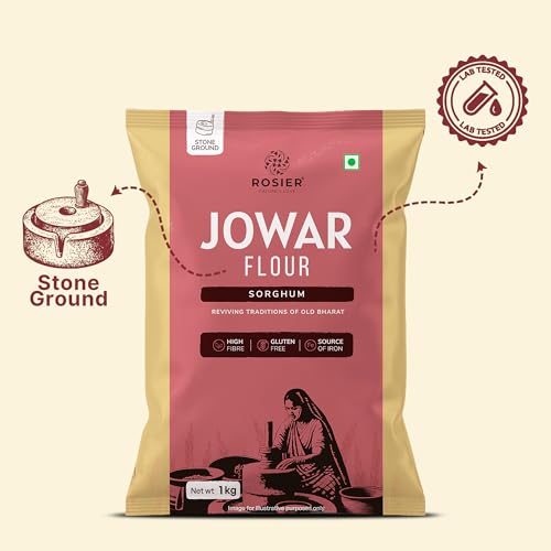 Image of ROSIER Jowar Atta 1kg | 100% Sorghum Flour | Gluten-Free, High Fibre Atta | Chakki Ground | Light & Easy to Digest | Source of Iron | No Additives, No Preservatives