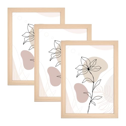 4 Piezas Marcos de Fotos de Madera A4, 21 x 29,7 cm Marcos para Cuadros de Pared y Mesa, Portaretratos para Fotos de Madera MDF, Marco para Pósteres/Certificados, con Cristal Acrílico Irrompible