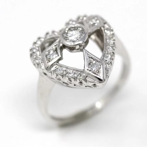 Bague cœur évidé attrayante ornée de magnifiques pierres blanches pour femmes