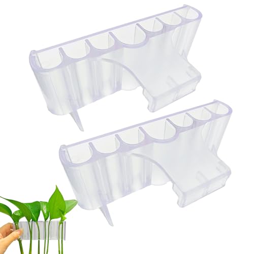 2 Pack 7-Hole Aquarium Plant Holder with Long Hook - Hanging Aquatic Plant Pot for Fish Tank, Versatile Plant Holder - Ideal for Aquascape Decorations on Top of Tank (Transparent)