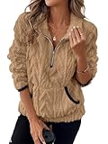 Design : veste polaire pour femme avec col montant et fermeture éclair 1/4, facile à enfiler et à retirer, avec une grande poche pour garder vos mains au chaud.