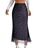 SOFIA'S CHOICE Women's Floral Print Mermaid Hem Mesh Skirt High Waist Flowy Midi Skirt Purple Flower Medium