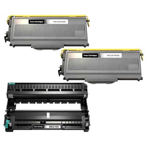 2 cartuchos de tóner TN2120 y 1 tambor DR2100, compatible con Brother TN2120 DR2100 para Brother DCP 7030 DCP 7040 DCP 7045N HL 2140 HL 2150N HL 2170 HL 2170W MFC 7320 MFC 7340 MFC 740 MFC 740 MFC 740