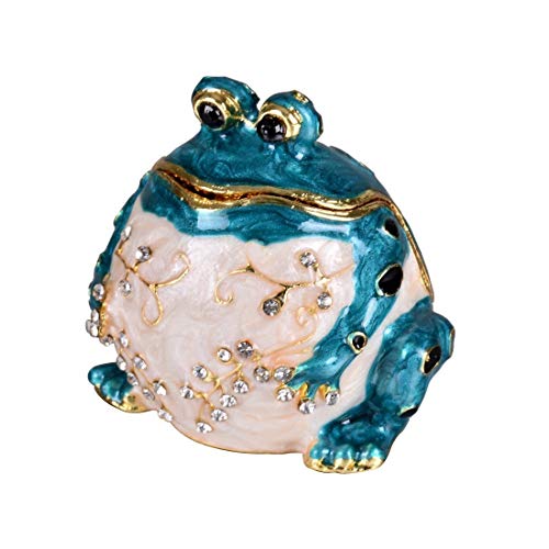 Yufeng - Joyero Pintado a Mano con bisagras y diseño de Rana Azul para Bodas, Joyas, Anillos, Figura de Animal, Centro de Mesa Coleccionable para niña (Rana Azul)