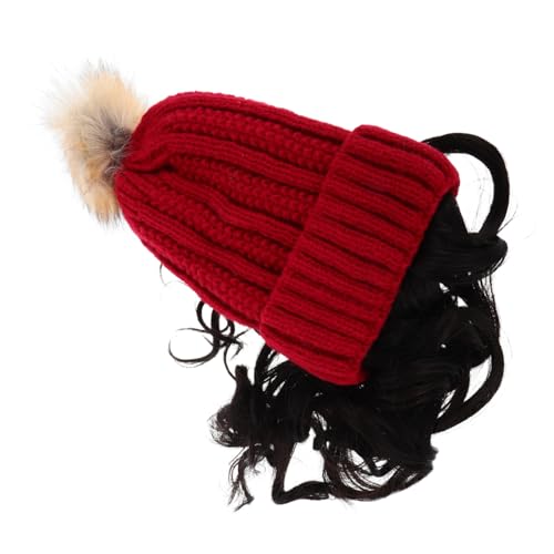 Bonnet tricoté femme avec cheveux longs synthétiques bonnet drôle hiver