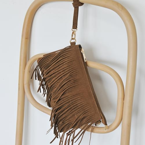 HOXIS Fringe Cross Body Bag Womens Small Shoulder Bag Top Zip Wristlet4