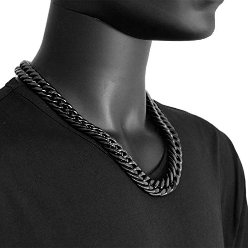 Chunky Mens Black Necklace Stainless Steel Curb Cuban Link Miami Chain Heavy Black Mens Choker3