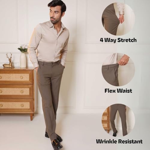 Image of SUBTRACT Slim-Fit Stretchable Lycra Formal Pants for Men with Flexible Waistband | Stylish Men's Wear Trousers for Office or Party |Dress Trouser Pant