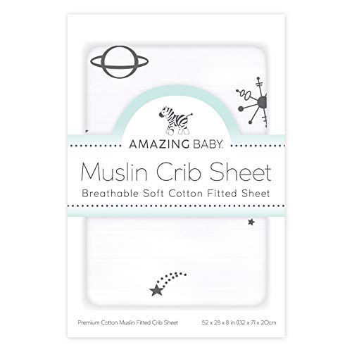 Image of Amazing Baby Cotton Muslin Fitted Crib Sheet, Space, Soft Black , 52x28x6 Inch (Pack of 1)
