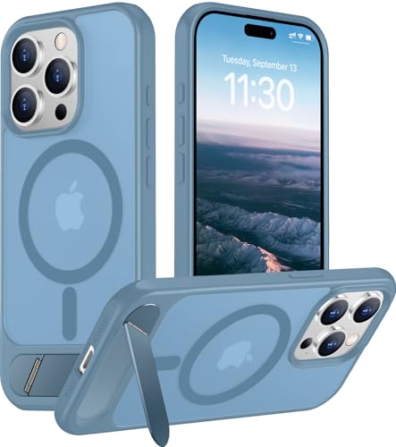 Image of Magnetic Compatible with iPhone 15 Pro Case, [Built-in Invisible Kickstand][Compatible with MagSafe][Military Grade Shockproof] Slim Translucent Matte Phone Case for iPhone 15 Pro 6.1 inch