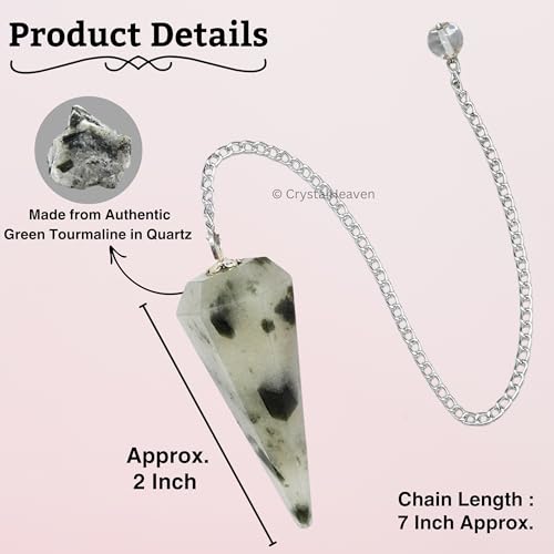 Image of Green Tourmaline in Quartz Pendulum Dowsing Tool - Natural Crystal Pendulum for Spiritual Guidance - Premium Dowser Pendulum for Accurate Divination and Energy Healing - Perfect for Energy Healing and Chakra Balancing - Handcrafted with Precision and Elegance