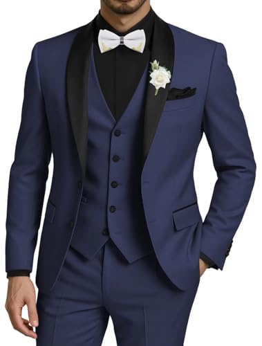 Suits for Men Slim Fit 3 Piece Blazer Vest Pants Set Formal Suit Wedding Prom Party Business