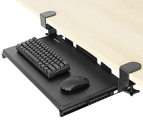 VIVO Small Keyboard Tray Under Desk Pull Out with Extra Sturdy C Clamp Mount System, 20 (26 Including Clamps) x 11 inch Slide-Out Platform Computer Drawer for Typing, Black, MOUNT-KB05ES