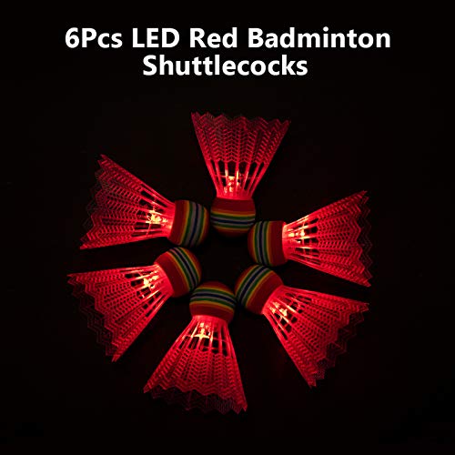 meidong Nylon Badminton Shuttlecocks 14-Pack (6Pcs Red LED Glowing Badminton Birdies & 8Pcs Yellow Non-LED Shuttlecocks) with Great Stability and Durability for Indoor Outdoor Sport