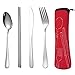 Cubiertos Portátiles, 4Pcs Juego de Cubiertos de Acero Inoxidable con Cuchillo, Tenedor, Cuchara, Palillos, Utensilios Portátiles para Viajes de Camping con Bolsa Organizadora (Rojo)