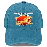 Chinese 2026 Funny Year of The Horse Zodiac Hats for Men Fashion Cyan Blue