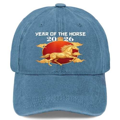 Chinese 2026 Funny Year of The Horse Zodiac Hats for Men Fashion Cyan Blue