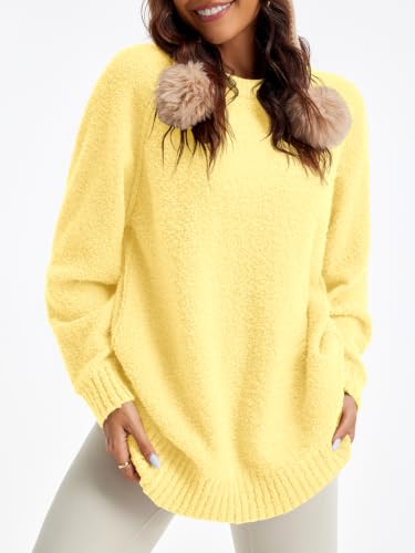 Image of Saodimallsu Womens Oversized Sweater Fuzzy Long Sleeve Casual Tunic Sweater