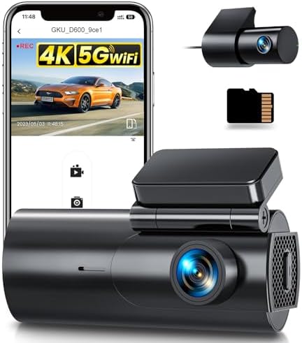 GKU Car Dash Cam 4K+1080P, 5GHz WiFi Car Camera with 64G SD Card,...