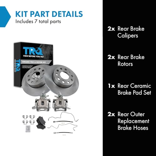 Image of TRQ Rear Brake Pad and Rotor Set Ceramic 260mm Rotors Calipers Hoses Compatible with 2005 Volkswagen Jetta