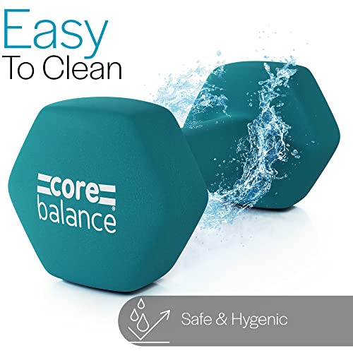 Core Balance 3kg Dumbbell Pair Hex Weight Neoprene Coated Cast Iron Strength Training (Teal) - Image 3