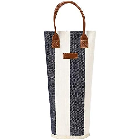 Single Bottle Insulated Wine Tote, 1 Bottle Wine Carrier Bag Padded Wine Cooler Perfect Wine Lover's or Wedding Gift-Stripe, Wide Stripe Cover