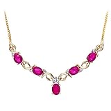 Naava Women's Prong Set Herringbone Chain of 46 cm Length, 0.04 ct Diamond Weight, Diamond and Ruby 9 ct Yellow Gold Necklace