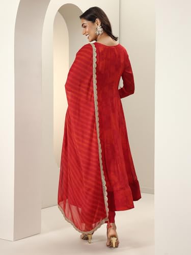Image of Libas Women Red Printed Silk blend Anarkali Kurta Set for women | ethnic wear | bridal suit | occasion wear