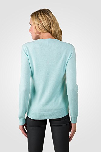 Image of JENNIE LIU Women's 100% Cashmere Button Front Long Sleeve Crewneck Cardigan Sweater