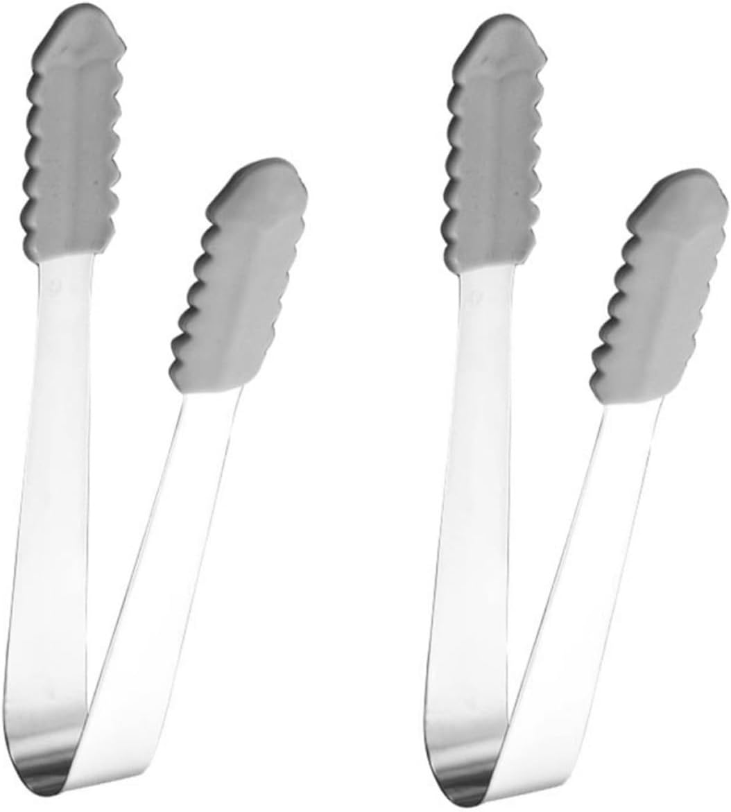 Stainless Steel Ice Cube Tongs Compact for 2pcs, Silver Sugar Cubes