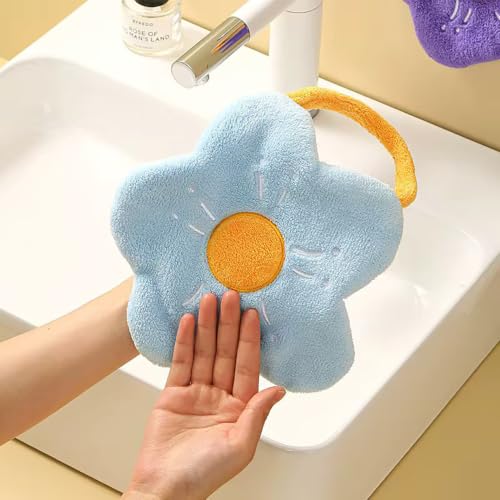 Image of House of Quirk Flower Shaped Hanging Towels Set of 2 | Soft Coral Fleece Kitchen & Bathroom Towels | Super Absorbent & Quick-Dry Decorative Cloths (Pink /Green)