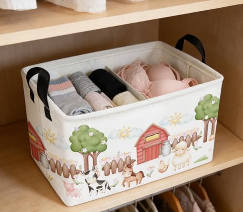 Image of Essme Rectangular Farm Basket,Kids Baskets Empty with Handles,Cute Baskets for Kids Room Decor,Boys and Girls, Gift Basket,(Animal Farm)